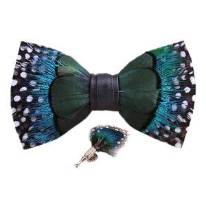 1572 Feather Peacock Bowtie Brooch Set Marriage Blue Bow Ties Unique